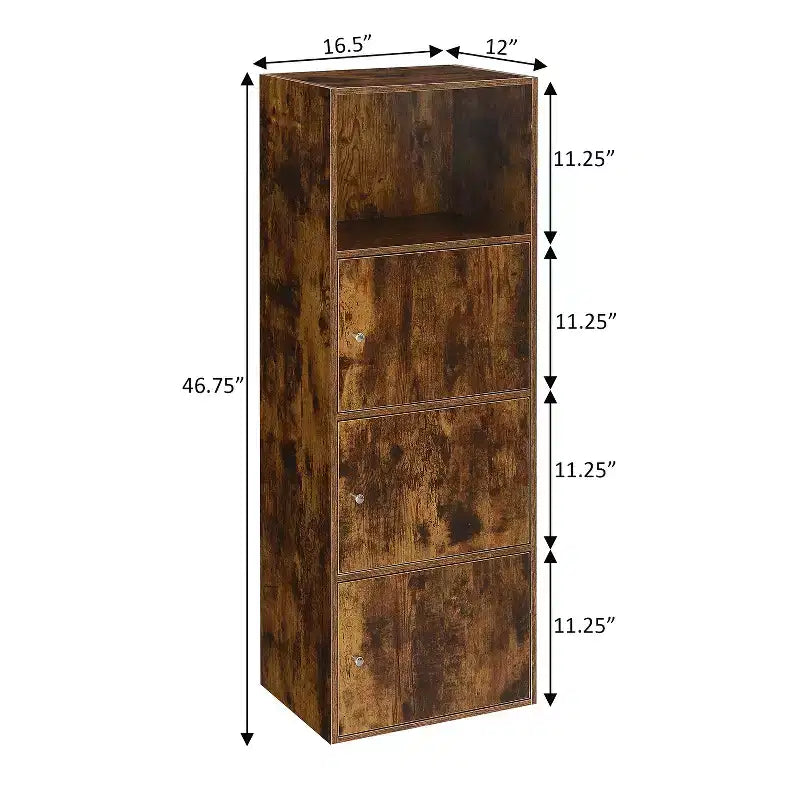 Meuble de rangement utilitaire en panneaux de particules avec 3 portes et 2 étagères, H 118,75 cm x L 41,91 cm