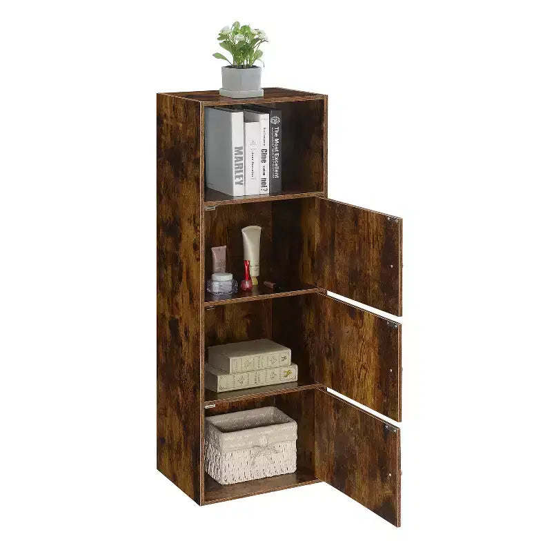 Meuble de rangement utilitaire en panneaux de particules avec 3 portes et 2 étagères, H 118,75 cm x L 41,91 cm
