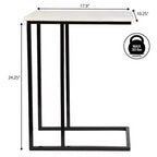 24.25 Table d'appoint et de canapé en forme de C en métal industriel de designer avec plateau en marbre blanc