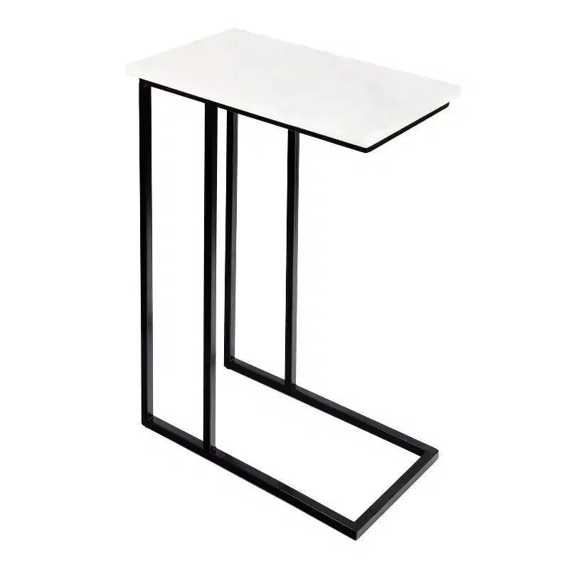 JONATHAN Y Caius 24.25 Designer Industrial Metal C-Shaped End Table & Side Couch Table with White Marble Top
