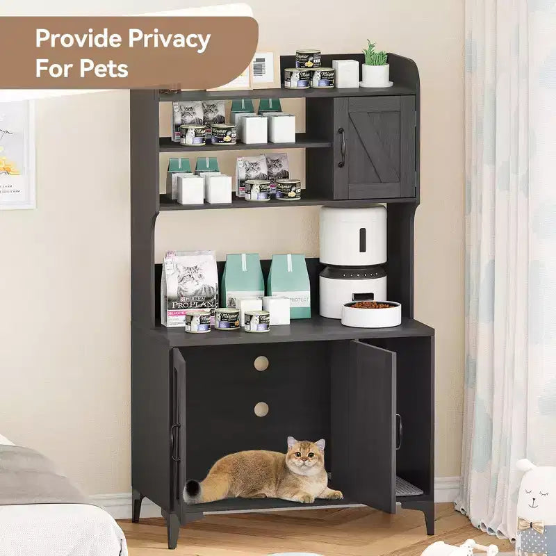 Meuble cache-litière pour chat avec étagère de rangement, meuble cache-litière moderne en bois avec étagères de rangement, idéal pour chats d'intérieur