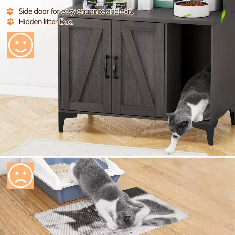 Meuble cache-litière pour chat avec étagère de rangement, meuble cache-litière moderne en bois avec étagères de rangement, idéal pour chats d'intérieur