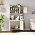 Meuble cache-litière pour chat avec étagère de rangement, meuble cache-litière moderne en bois avec étagères de rangement, idéal pour chats d'intérieur