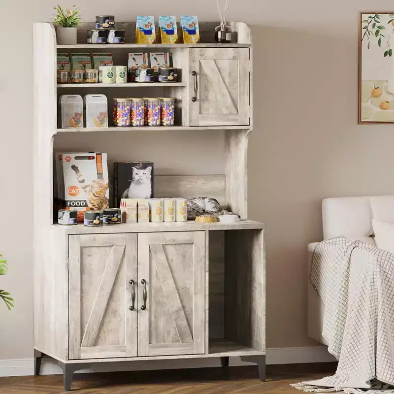 Meuble cache-litière pour chat avec étagère de rangement, meuble cache-litière moderne en bois avec étagères de rangement, idéal pour chats d'intérieur