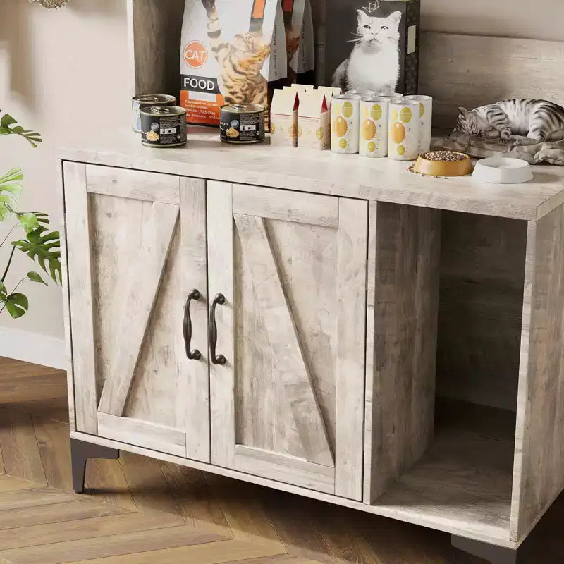 Meuble cache-litière pour chat avec étagère de rangement, meuble cache-litière moderne en bois avec étagères de rangement, idéal pour chats d'intérieur