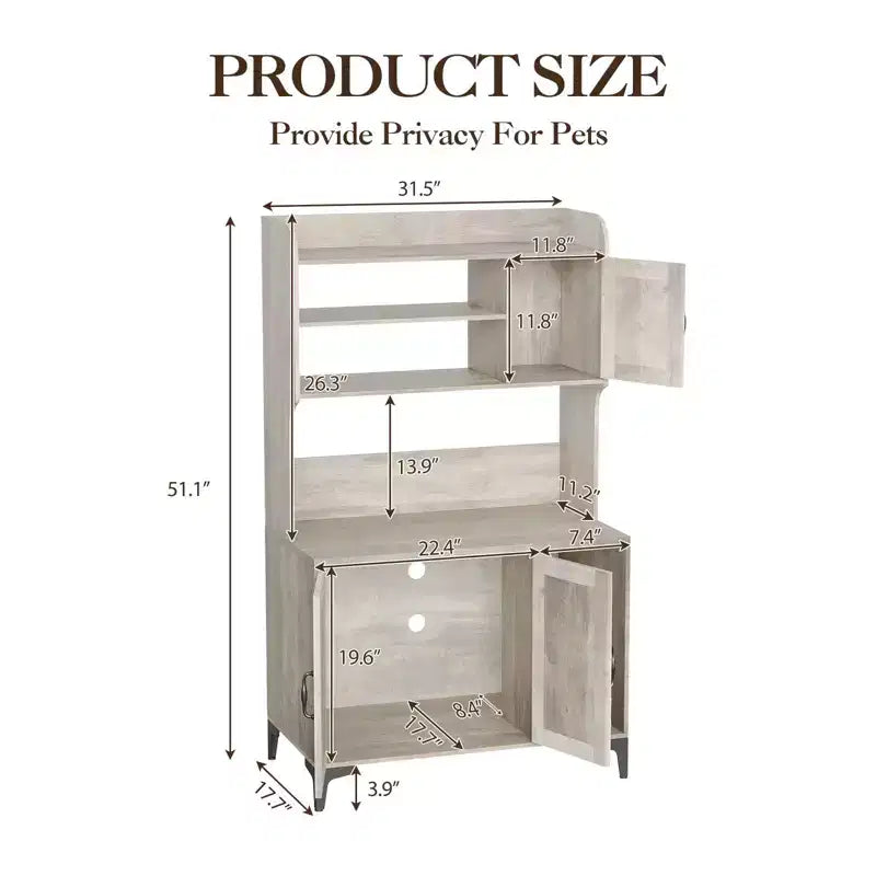Meuble cache-litière pour chat avec étagère de rangement, meuble cache-litière moderne en bois avec étagères de rangement, idéal pour chats d'intérieur