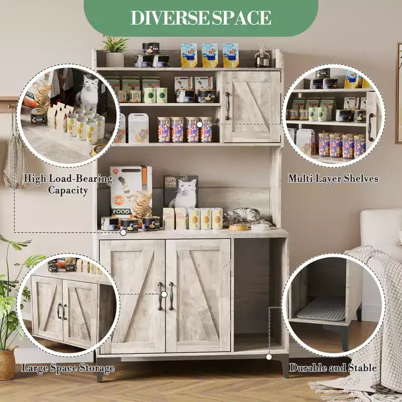 Meuble cache-litière pour chat avec étagère de rangement, meuble cache-litière moderne en bois avec étagères de rangement, idéal pour chats d'intérieur