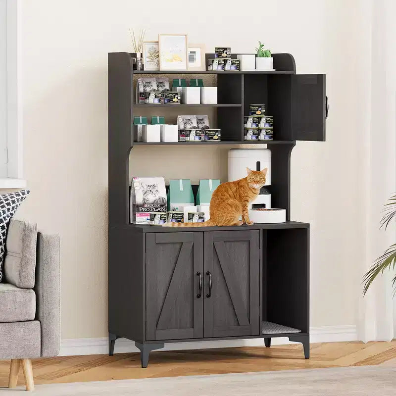 Meuble cache-litière pour chat avec étagère de rangement, meuble cache-litière moderne en bois avec étagères de rangement, idéal pour chats d'intérieur