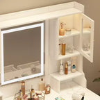 Coiffeuse avec miroir, 6 tiroirs et étagères, Blanc