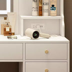 Coiffeuse avec miroir, 6 tiroirs et étagères, Blanc