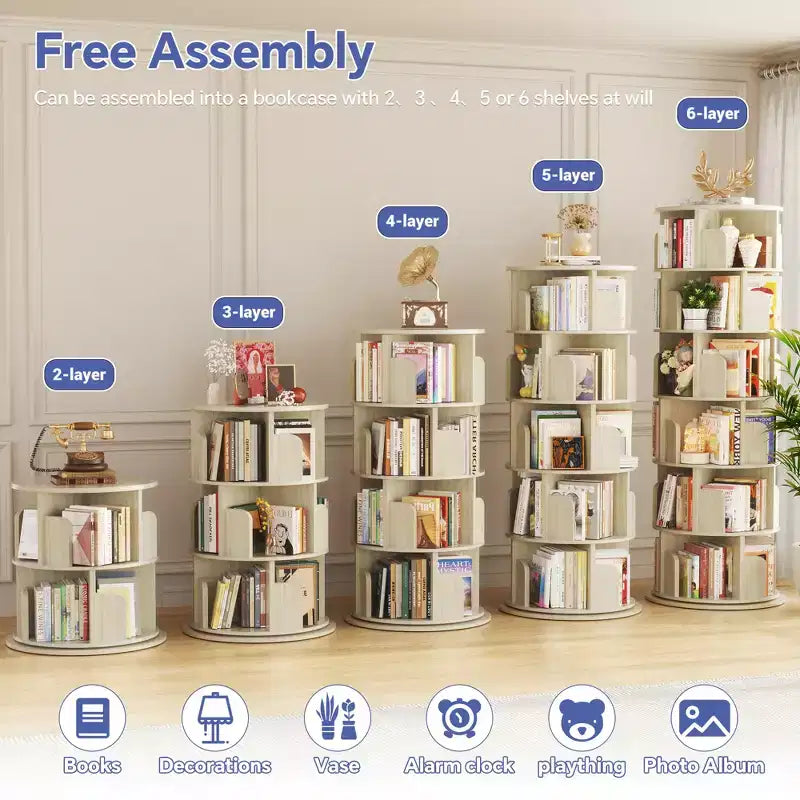 Bibliothèque rotative, étagère d'angle à 360° pour petits espaces
