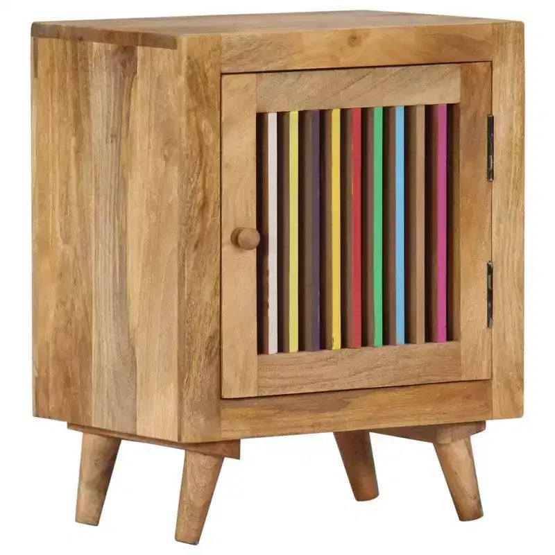 Table de chevet en bois de manguier massif | Chevet de style scandinave | Meuble de chambre rectangulaire | Marron