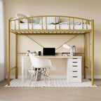 Lit mezzanine une place avec échelle et garde-corps haut cintré, lattes métalliques robustes, conception peu encombrante, assemblage facile, pas besoin de sommier tapissier pour enfants Doré