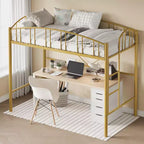 Lit mezzanine une place avec échelle et garde-corps haut cintré, lattes métalliques robustes, conception peu encombrante, assemblage facile, pas besoin de sommier tapissier pour enfants Doré