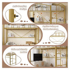 Lit mezzanine une place avec échelle et garde-corps haut cintré, lattes métalliques robustes, conception peu encombrante, assemblage facile, pas besoin de sommier tapissier pour enfants Doré