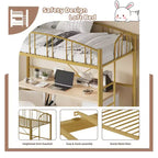 Lit mezzanine une place avec échelle et garde-corps haut cintré, lattes métalliques robustes, conception peu encombrante, assemblage facile, pas besoin de sommier tapissier pour enfants Doré