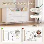 Commode de chambre, commode de 120 cm de large avec lumières LED, station de charge et 5 tiroirs coulissants, armoire de rangement moderne en bois