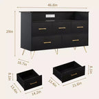 Commode de chambre, commode de 120 cm de large avec lumières LED, station de charge et 5 tiroirs coulissants, armoire de rangement moderne en bois