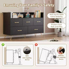 Commode de chambre, commode de 120 cm de large avec lumières LED, station de charge et 5 tiroirs coulissants, armoire de rangement moderne en bois