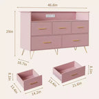 Commode de chambre, commode de 120 cm de large avec lumières LED, station de charge et 5 tiroirs coulissants, armoire de rangement moderne en bois
