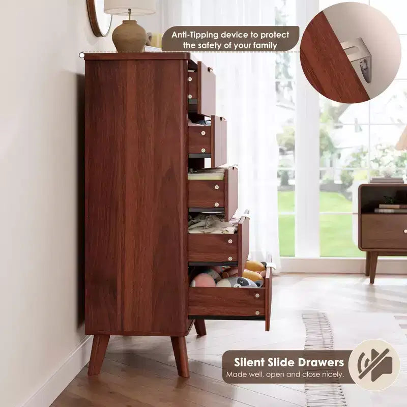 Commode cannelée pour chambre à coucher avec 5 tiroirs profonds, chiffonnier de 120 cm de haut avec plateau en faux marbre, design à profil incurvé, commode moderne en bois