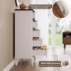 Commode cannelée pour chambre à coucher avec 5 tiroirs profonds, chiffonnier de 120 cm de haut avec plateau en faux marbre, design à profil incurvé, commode moderne en bois