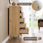 Commode cannelée pour chambre à coucher avec 5 tiroirs profonds, chiffonnier de 120 cm de haut avec plateau en faux marbre, design à profil incurvé, commode moderne en bois