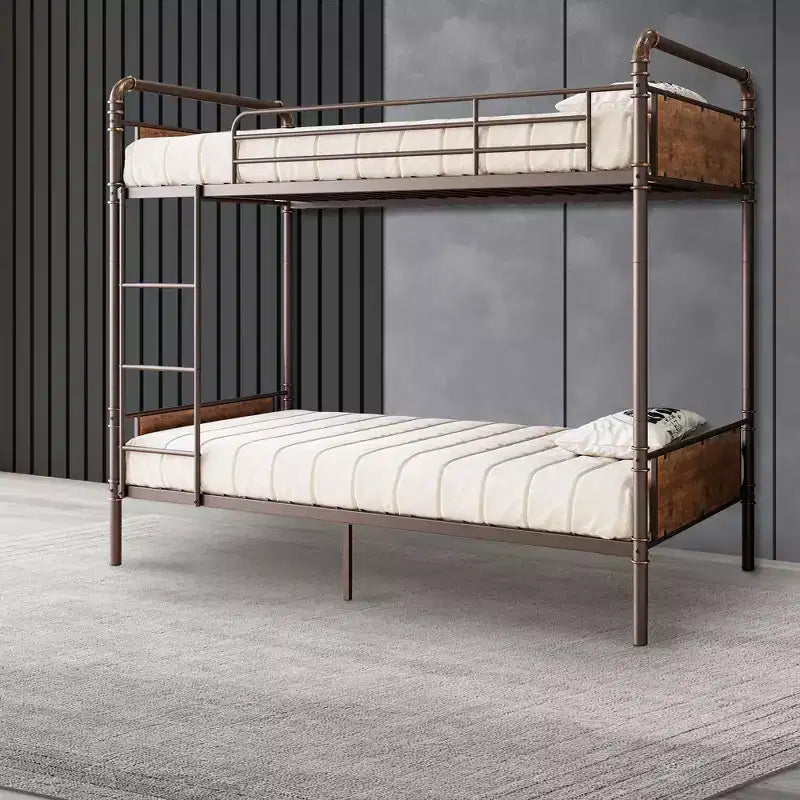 Lit superposé en métal une place sur une place avec barrière de sécurité haute et échelle, lits superposés en métal convertibles pour enfants, adolescents ou adultes, cadre robuste