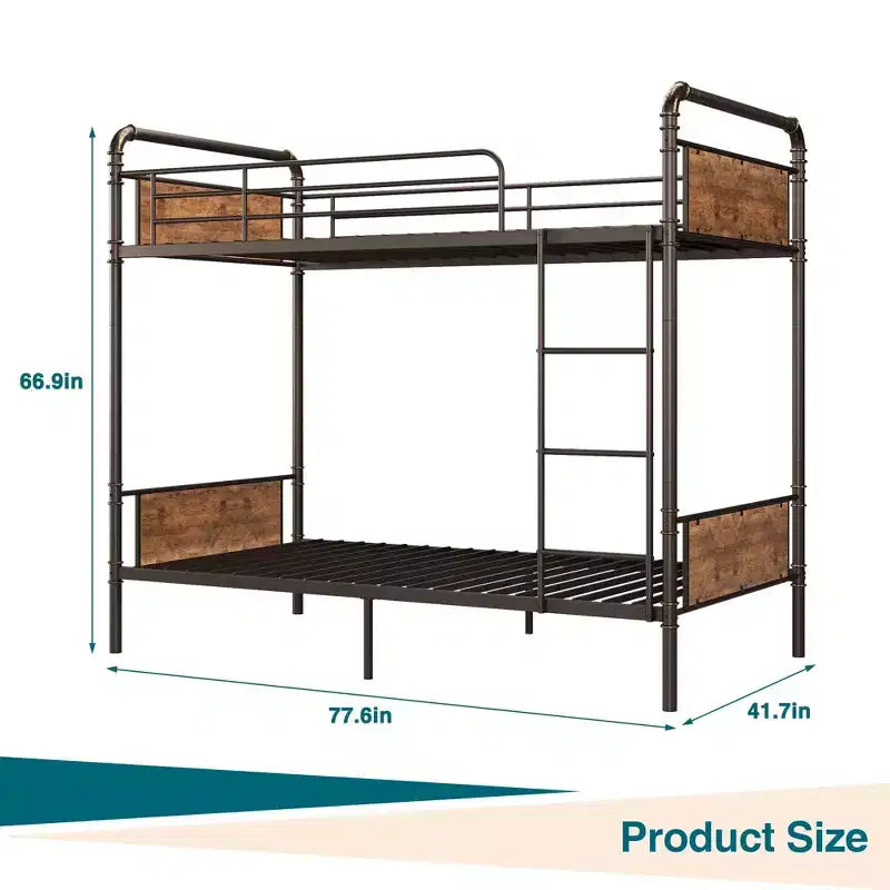 Lit superposé en métal une place sur une place avec barrière de sécurité haute et échelle, lits superposés en métal convertibles pour enfants, adolescents ou adultes, cadre robuste
