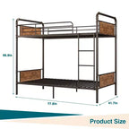 Lit superposé en métal une place sur une place avec barrière de sécurité haute et échelle, lits superposés en métal convertibles pour enfants, adolescents ou adultes, cadre robuste