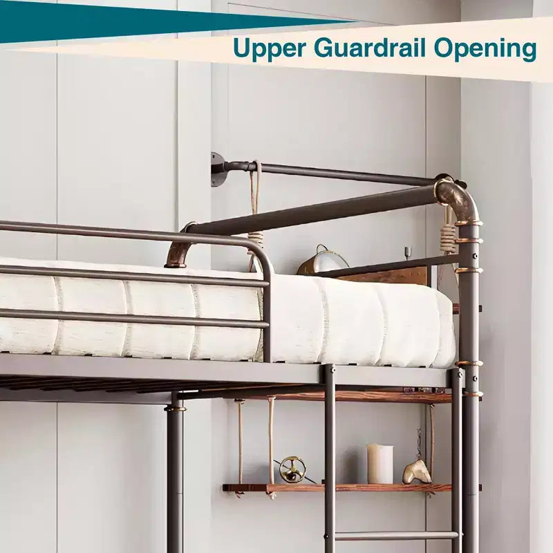 Lit superposé en métal une place sur une place avec barrière de sécurité haute et échelle, lits superposés en métal convertibles pour enfants, adolescents ou adultes, cadre robuste