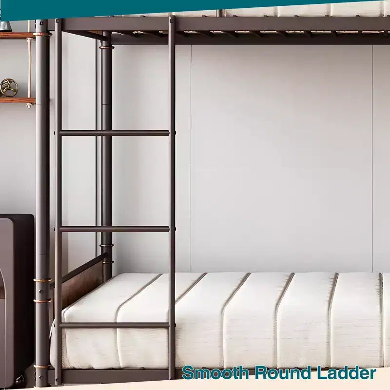Lit superposé en métal une place sur une place avec barrière de sécurité haute et échelle, lits superposés en métal convertibles pour enfants, adolescents ou adultes, cadre robuste