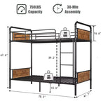 Lit superposé en métal une place sur une place avec barrière de sécurité haute et échelle, lits superposés en métal convertibles pour enfants, adolescents ou adultes, cadre robuste