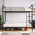 Lit superposé en métal une place sur une place avec barrière de sécurité haute et échelle, lits superposés en métal convertibles pour enfants, adolescents ou adultes, cadre robuste