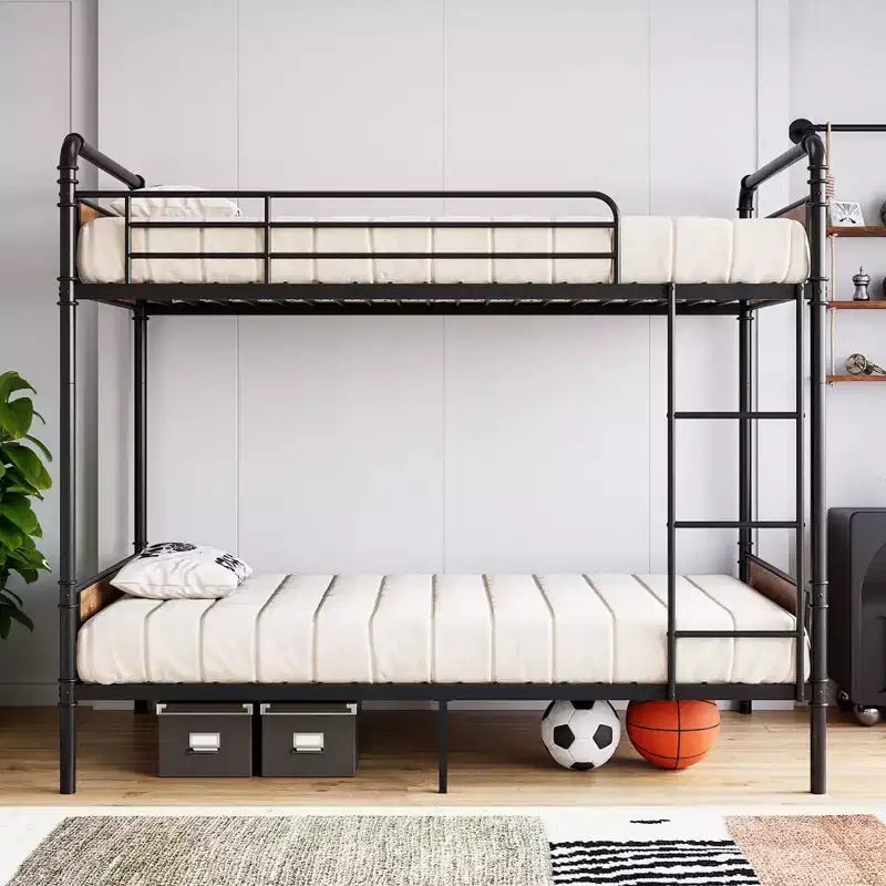 Lit superposé en métal une place sur une place avec barrière de sécurité haute et échelle, lits superposés en métal convertibles pour enfants, adolescents ou adultes, cadre robuste