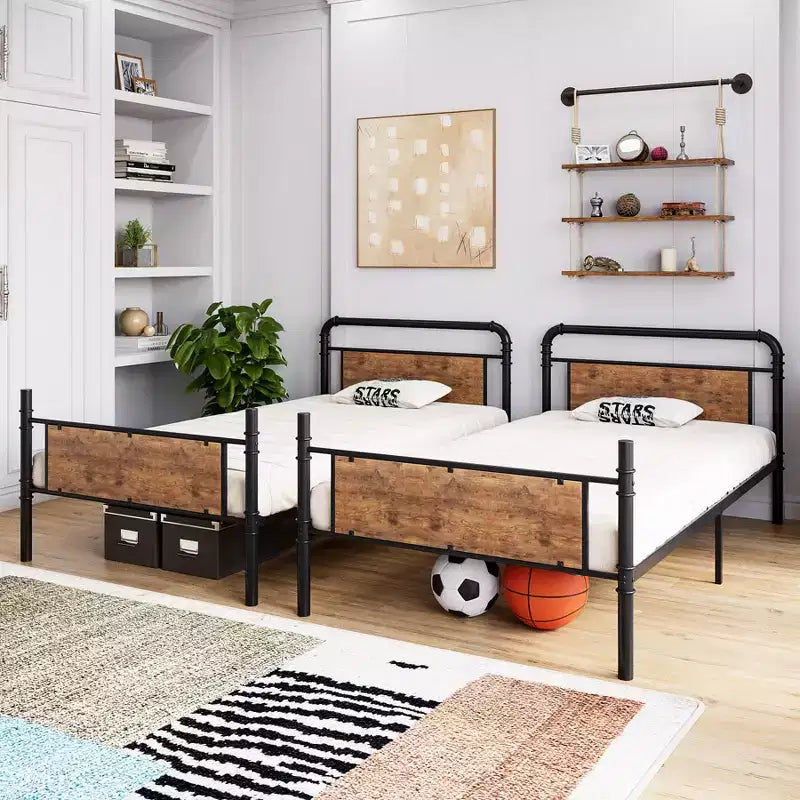 Lit superposé en métal une place sur une place avec barrière de sécurité haute et échelle, lits superposés en métal convertibles pour enfants, adolescents ou adultes, cadre robuste