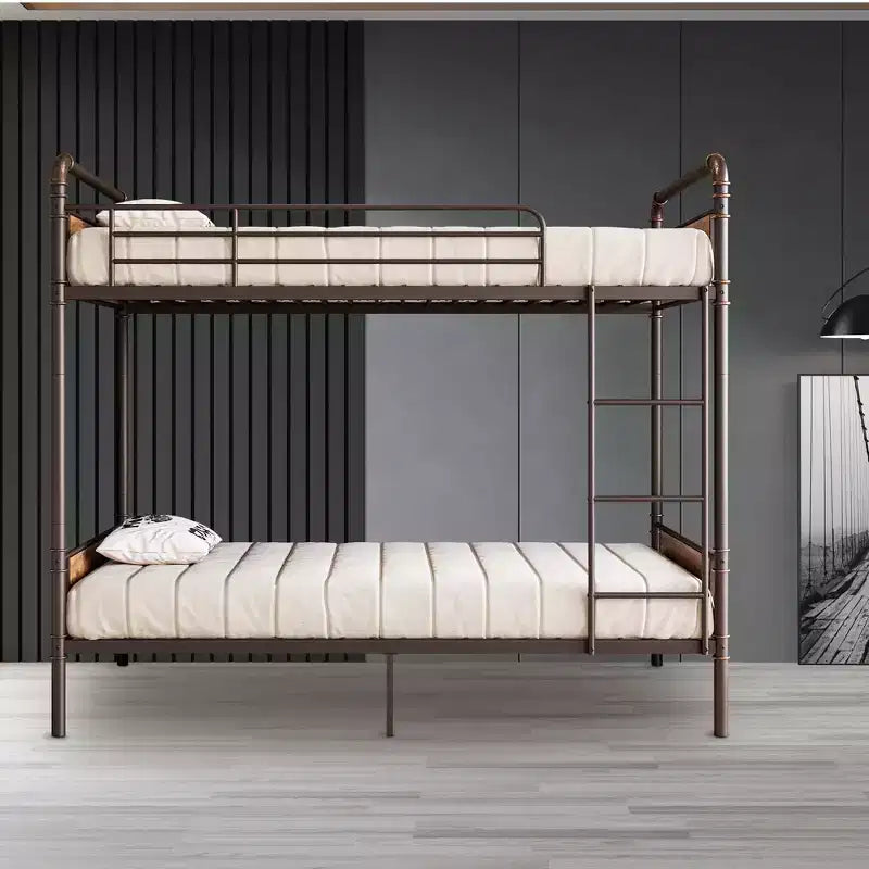 Lit superposé en métal une place sur une place avec barrière de sécurité haute et échelle, lits superposés en métal convertibles pour enfants, adolescents ou adultes, cadre robuste