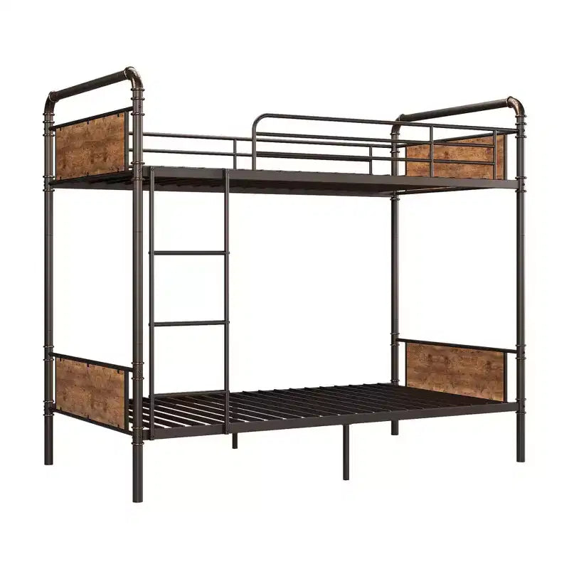 Lit superposé en métal une place sur une place avec barrière de sécurité haute et échelle, lits superposés en métal convertibles pour enfants, adolescents ou adultes, cadre robuste