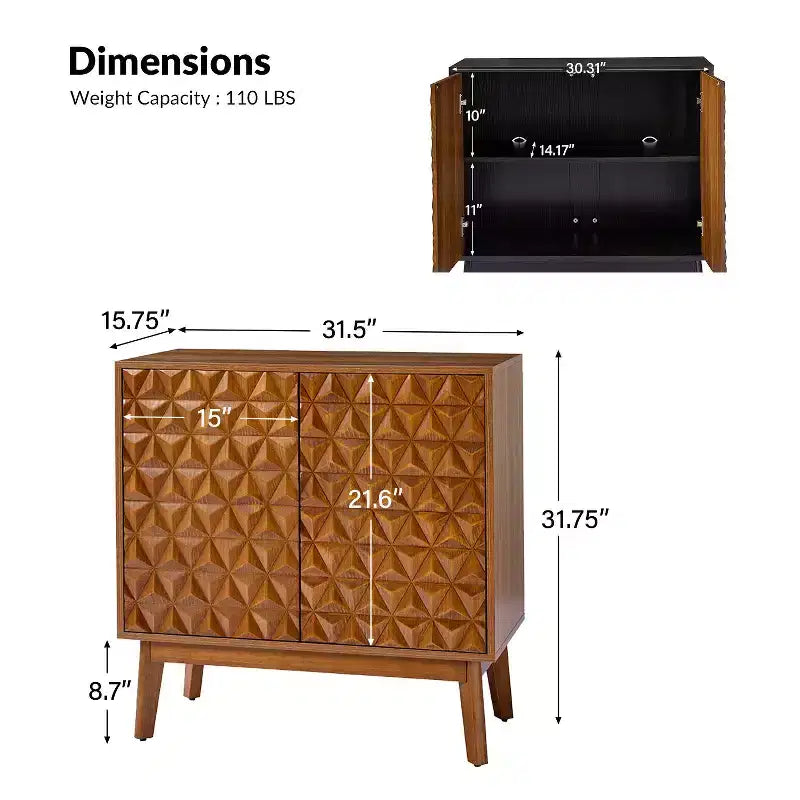 Armoire d'appoint haute 2 portes de 76 cm avec étagères réglables - Noyer