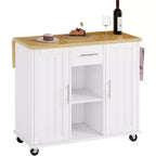 Desserte de cuisine roulante avec plateau en bois massif, îlot de travail portable avec étagères de rangement, 1 tiroir et roulettes verrouillables