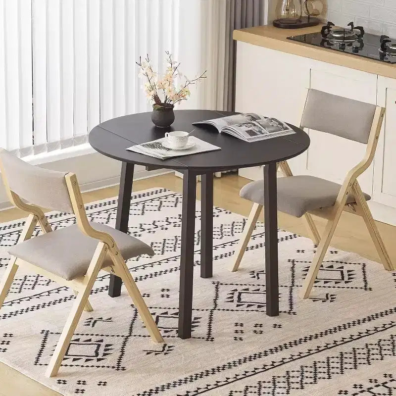 Table de salle à manger pliable en bois massif 35 pouces, table ronde pliable extensible pour la maison, marron