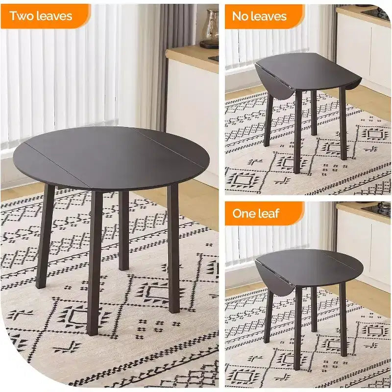 Table de salle à manger pliable en bois massif 35 pouces, table ronde pliable extensible pour la maison, marron