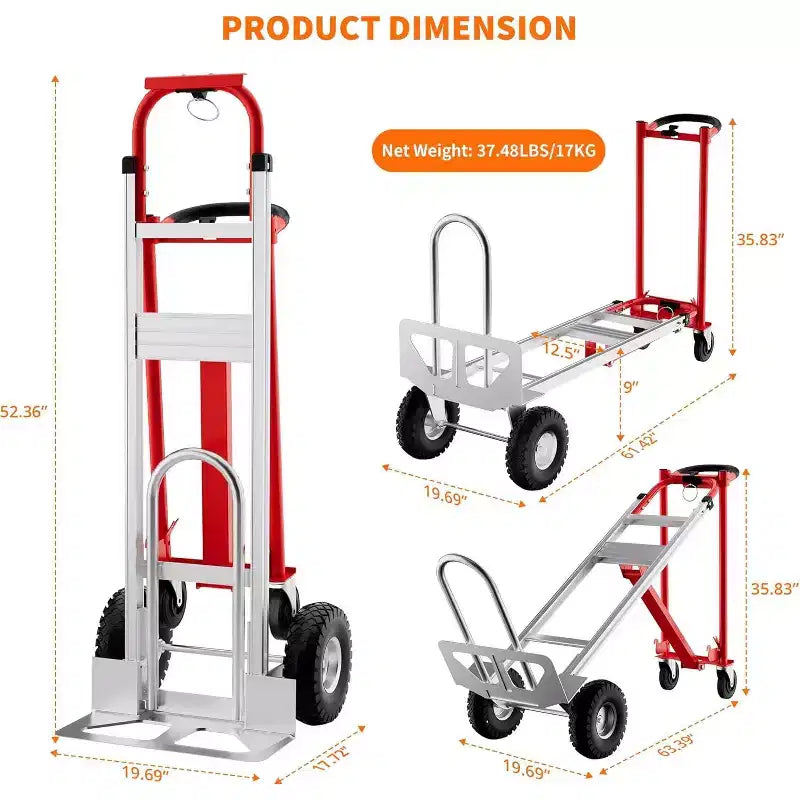 Chariot pliant à roulettes, capacité de 360 kg, diable pliant robuste, chariot de transport pliable pour la maison, l'entrepôt, le supermarché