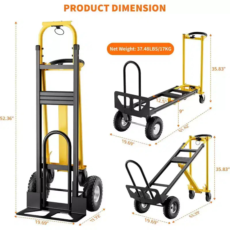Chariot pliant à roulettes, capacité de 360 kg, diable pliant robuste, chariot de transport pliable pour la maison, l'entrepôt, le supermarché