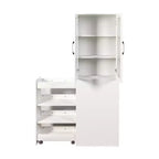 Meuble de rangement vitrine de 180 cm de haut avec étagères coulissantes multifonction à quatre niveaux et portes doubles en verre, armoire de rangement de cuisine - Bois