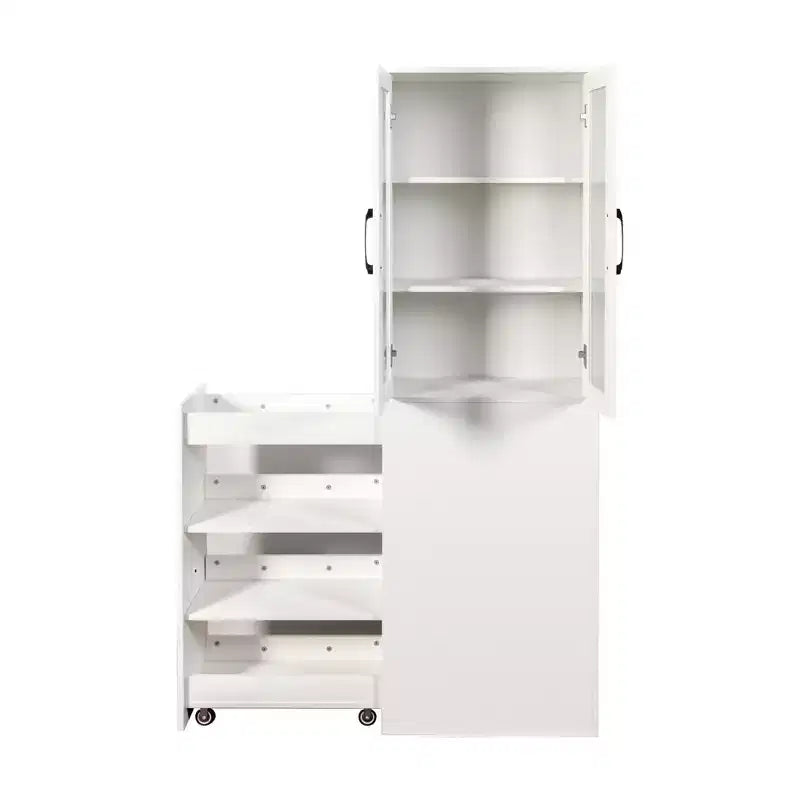 Meuble de rangement vitrine de 180 cm de haut avec étagères coulissantes multifonction à quatre niveaux et portes doubles en verre, armoire de rangement de cuisine - Bois