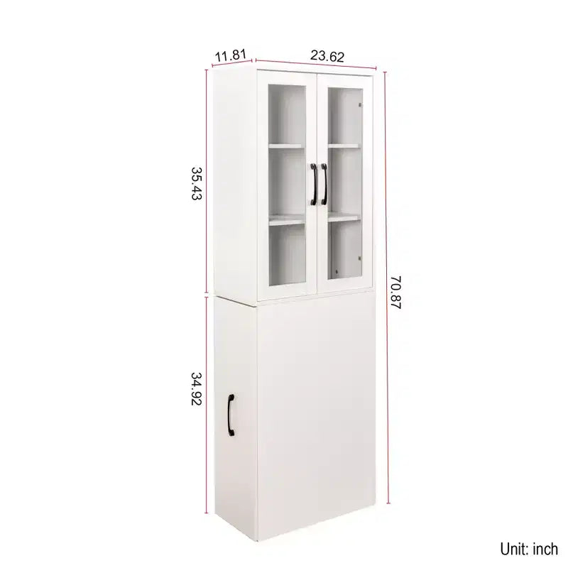 Meuble de rangement vitrine de 180 cm de haut avec étagères coulissantes multifonction à quatre niveaux et portes doubles en verre, armoire de rangement de cuisine - Bois