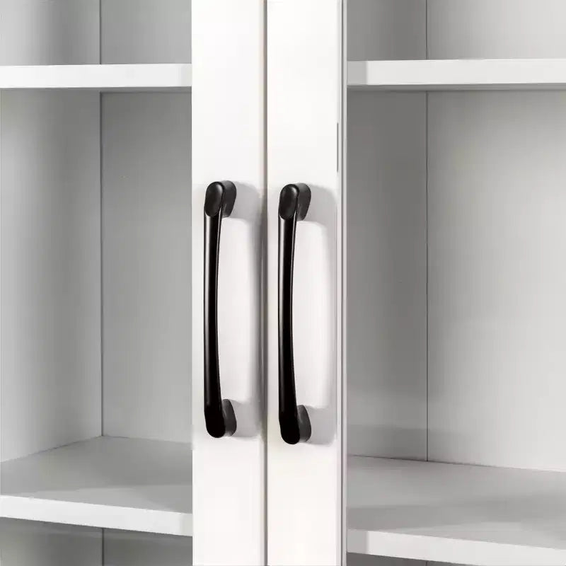 Meuble de rangement vitrine de 180 cm de haut avec étagères coulissantes multifonction à quatre niveaux et portes doubles en verre, armoire de rangement de cuisine - Bois