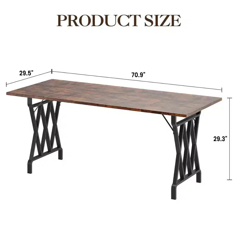 77 Table à Manger en Bois pour 4-6 Personnes, Table de Cuisine Rectangulaire avec Pieds en Métal, Table de Ferme pour Salle à Manger, Salon, Sans Chaises