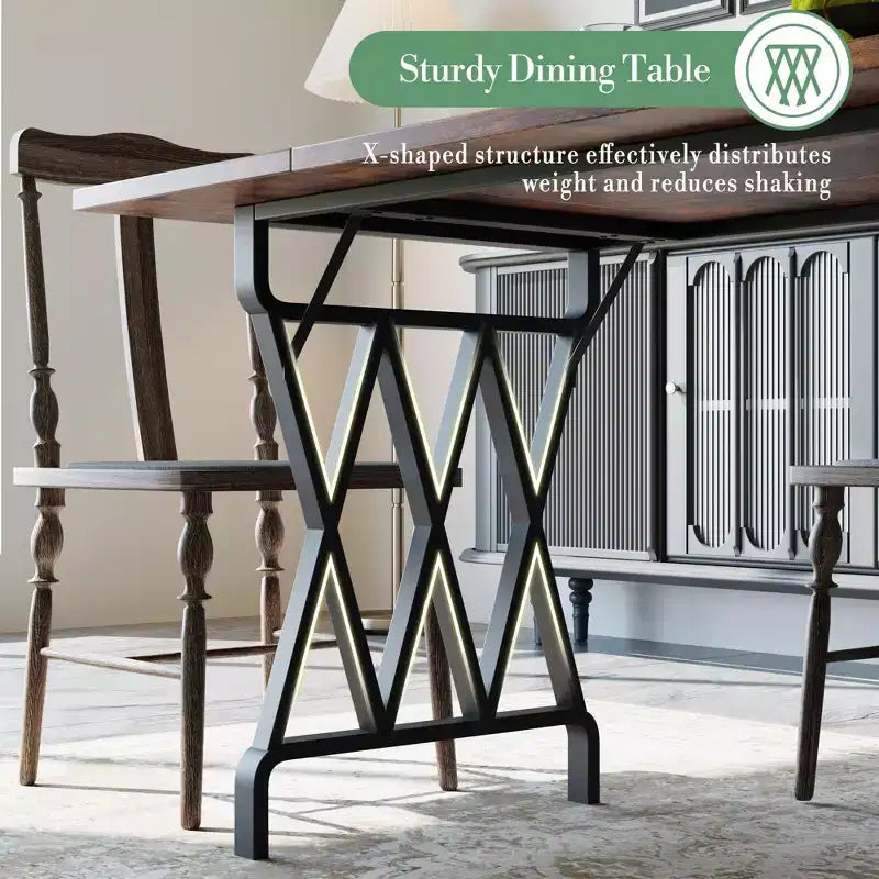 77 Table à Manger en Bois pour 4-6 Personnes, Table de Cuisine Rectangulaire avec Pieds en Métal, Table de Ferme pour Salle à Manger, Salon, Sans Chaises